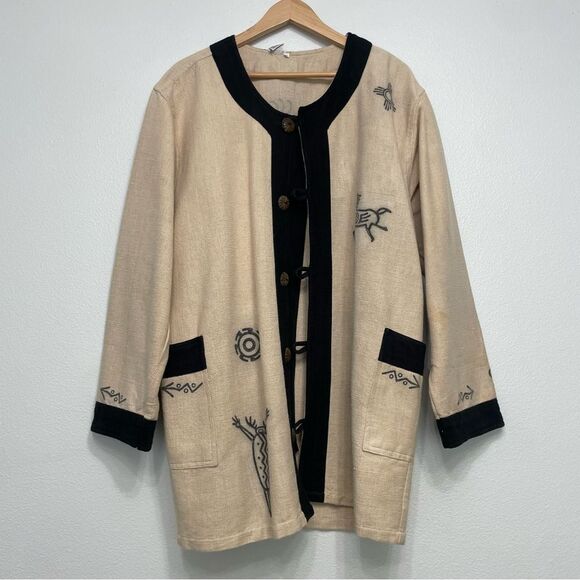 Vintage Jackets & Blazers - Vintage Venus Imports 100% Cotton Jacket Black and Natural Size XL Southwestern